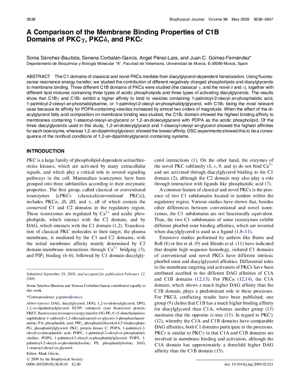 A Comparison of the Membrane Binding Properties of C1B Domains of PKCγ, PKCδ, and PKCɛ 