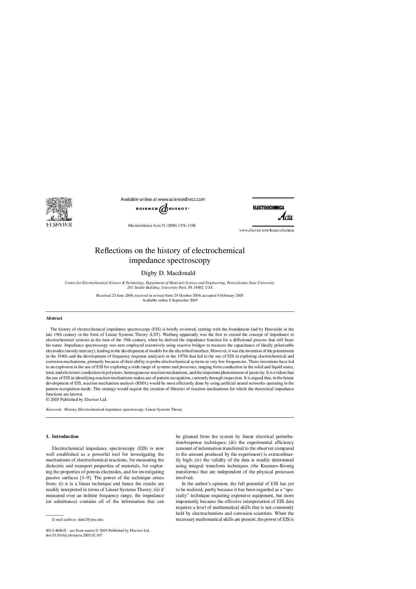 Reflections on the history of electrochemical impedance spectroscopy