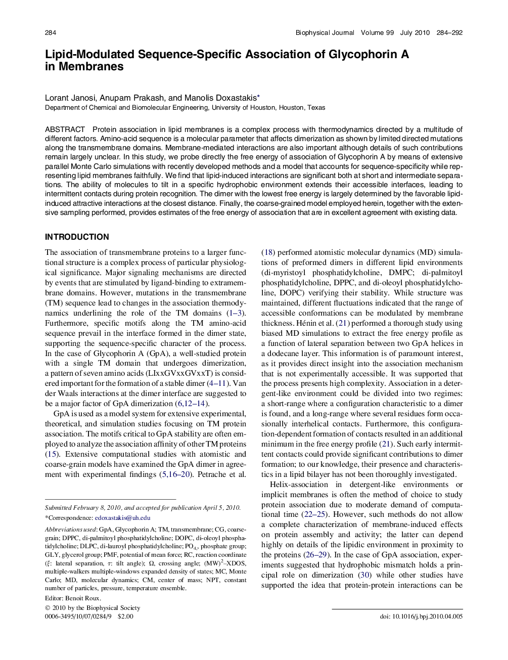 Lipid-Modulated Sequence-Specific Association of Glycophorin A in Membranes