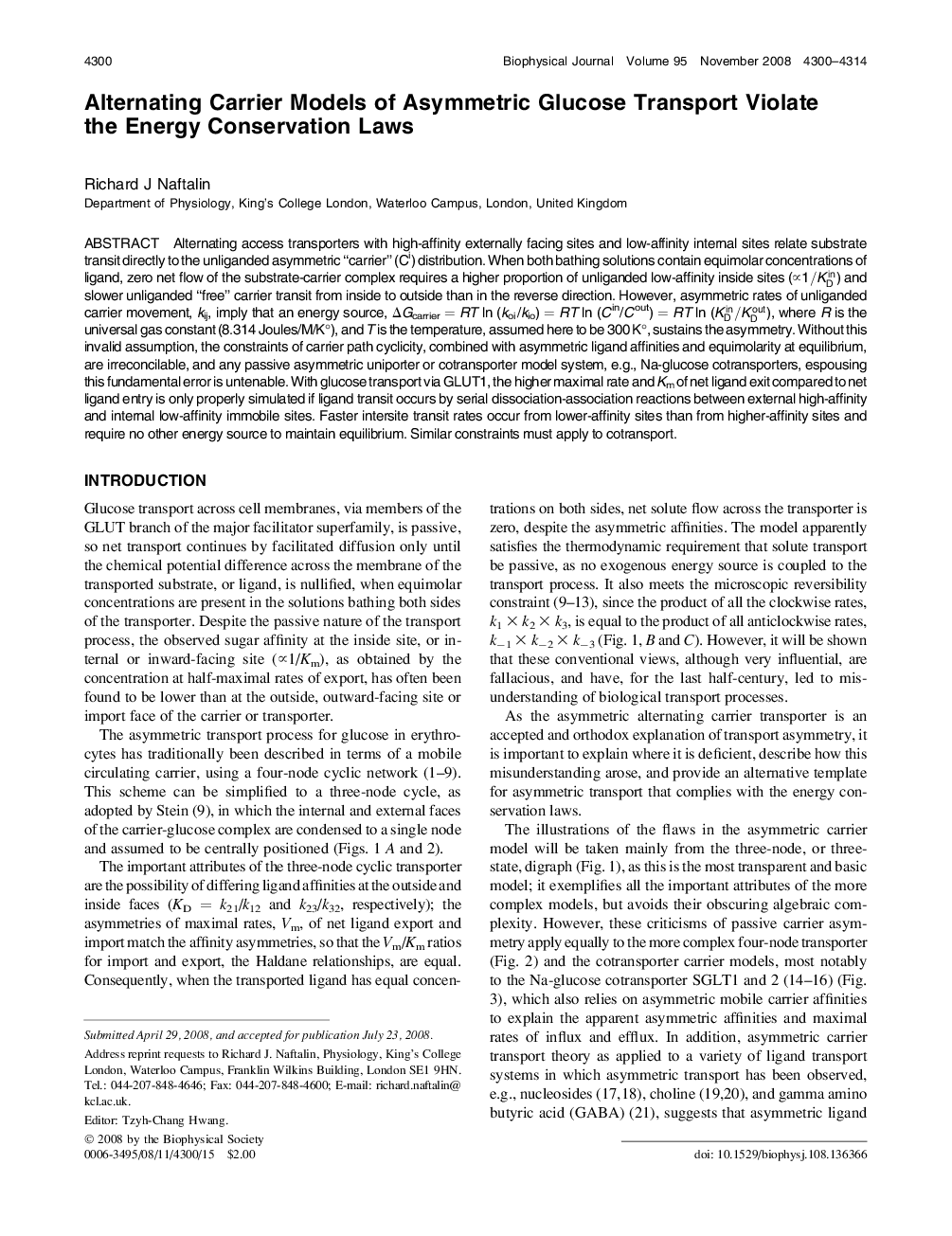 عکس صفحه اول مقاله: Alternating Carrier Models of Asymmetric Glucose Transport Violate the Energy Conservation Laws Alternating Carrier Models of Asymmetric Glucose Transport Violate the Energy Conservation Laws