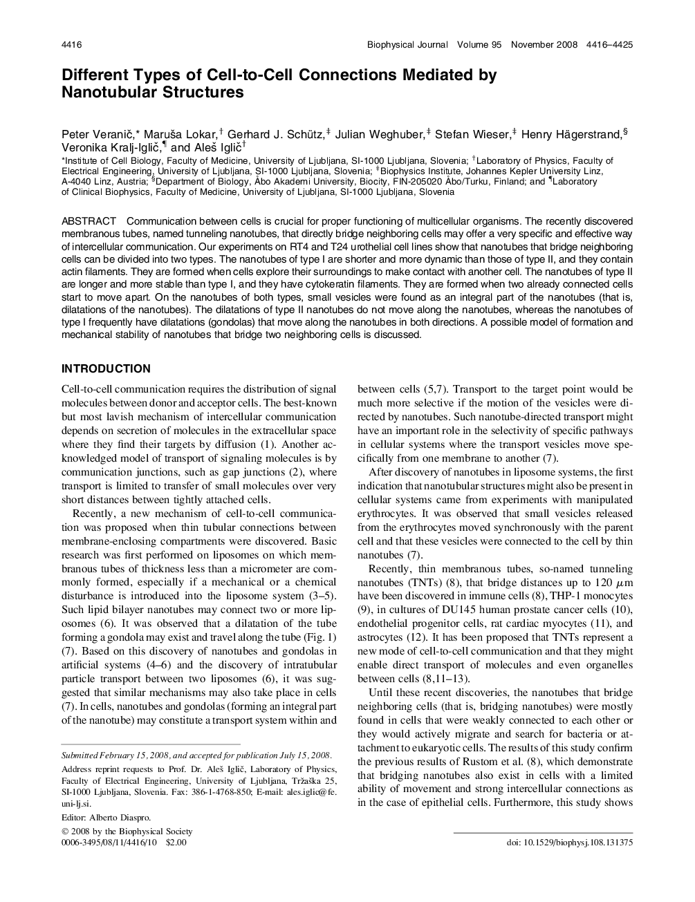 Different Types of Cell-to-Cell Connections Mediated by Nanotubular Structures 