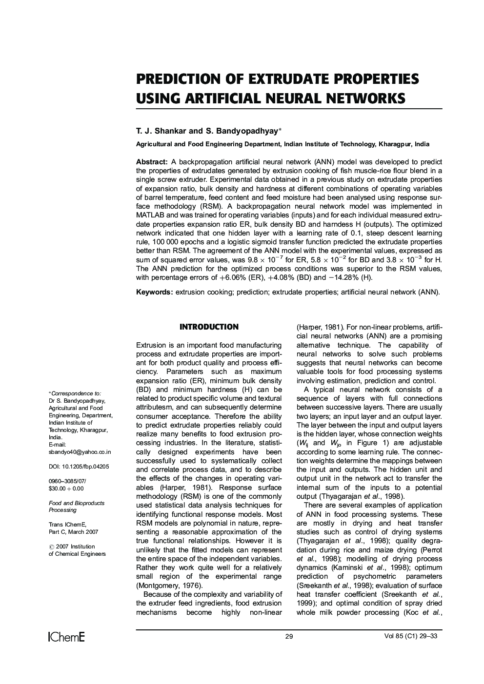 Prediction of Extrudate Properties Using Artificial Neural Networks