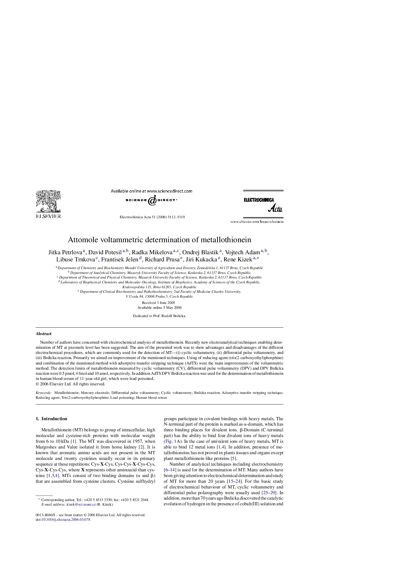 Attomole voltammetric determination of metallothionein