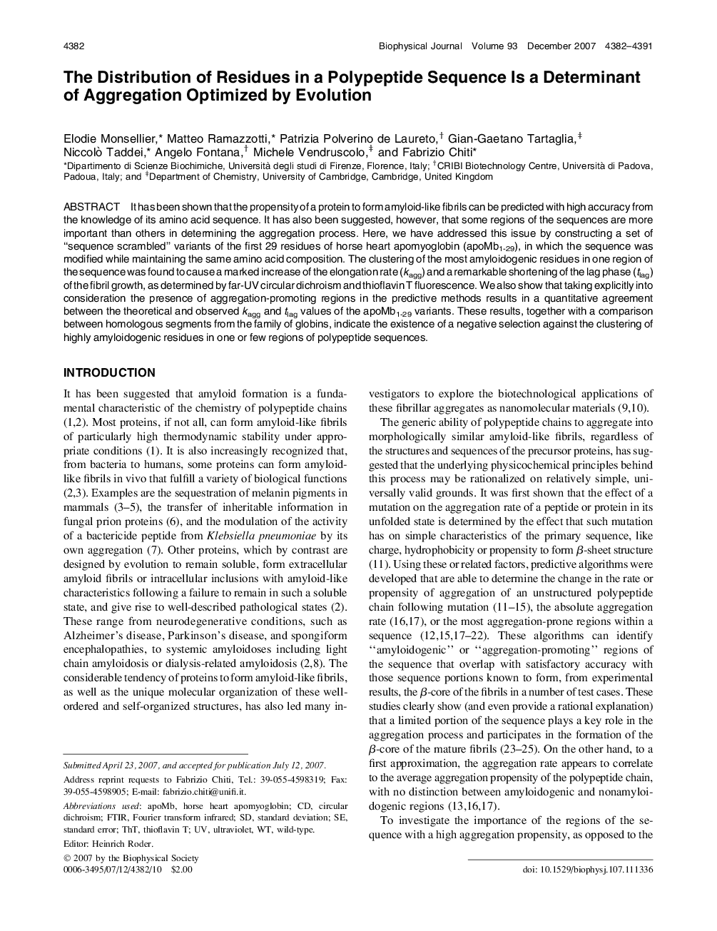 The Distribution of Residues in a Polypeptide Sequence Is a Determinant of Aggregation Optimized by Evolution 