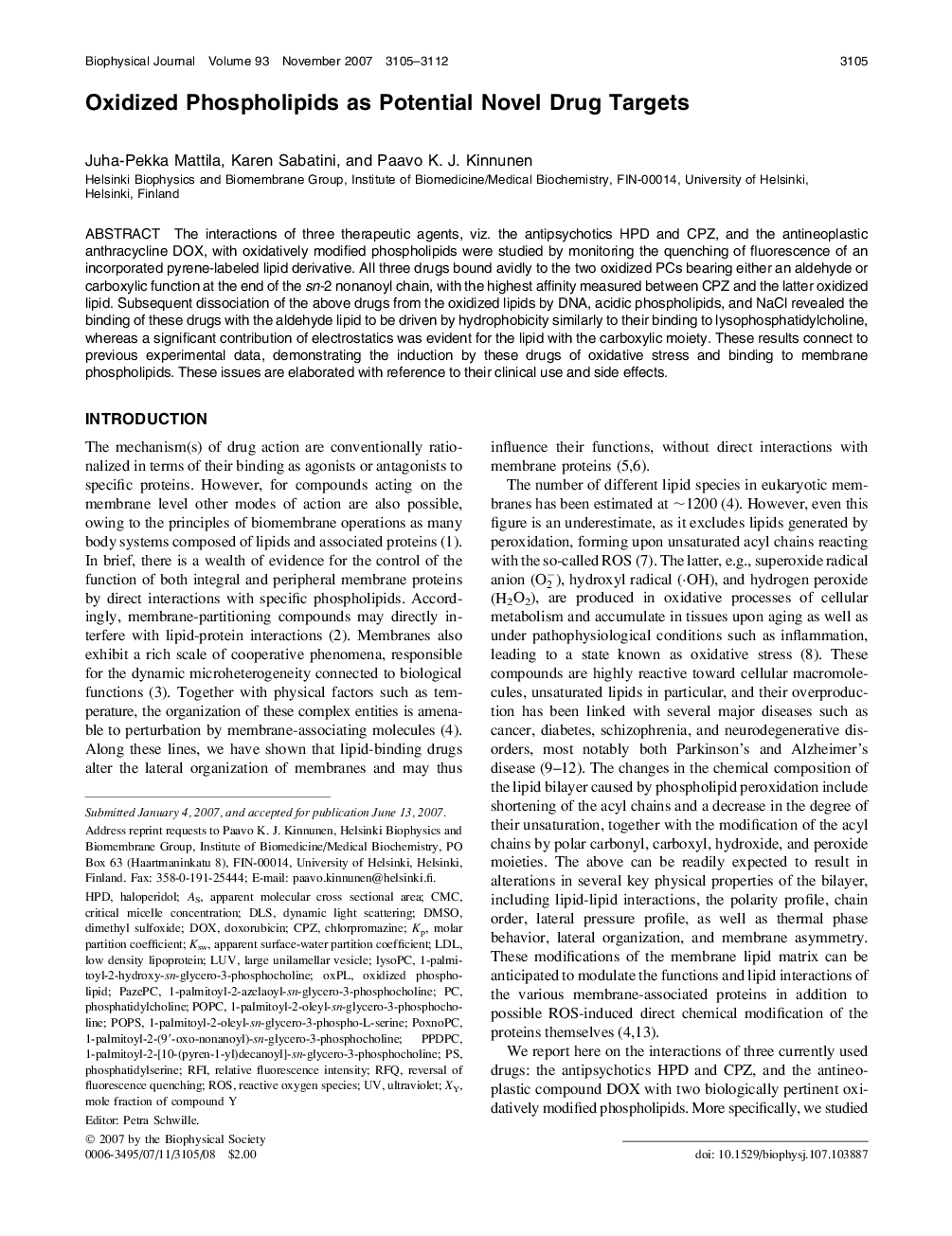 Oxidized Phospholipids as Potential Novel Drug Targets 