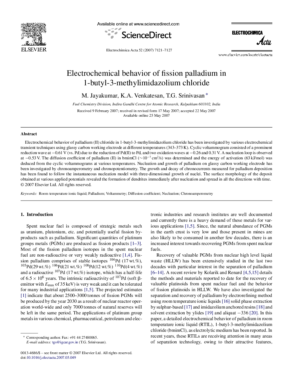 Electrochemical behavior of fission palladium in 1-butyl-3-methylimidazolium chloride