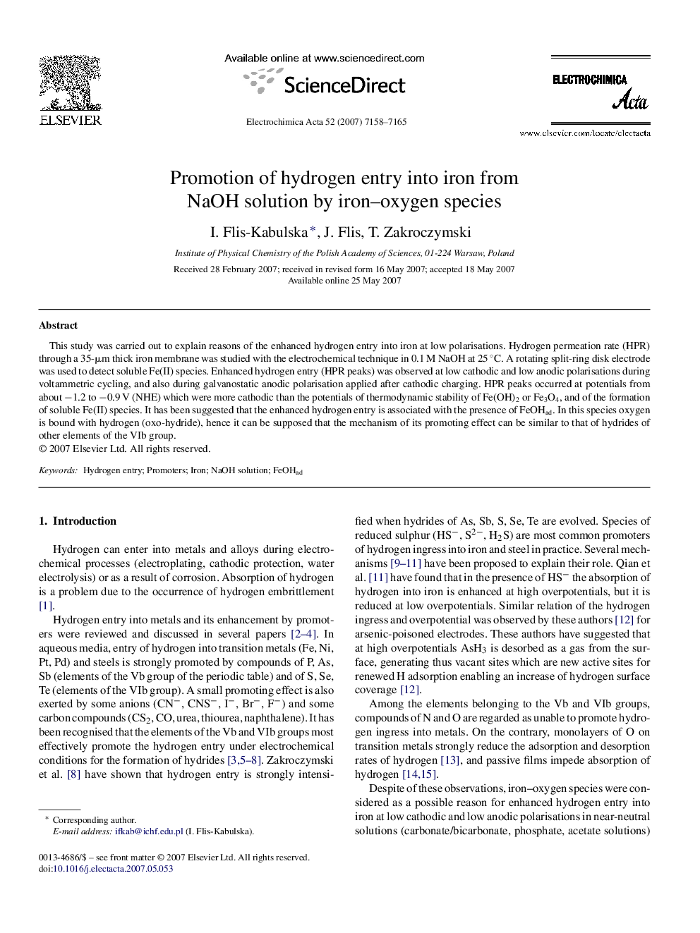 Promotion of hydrogen entry into iron from NaOH solution by iron–oxygen species