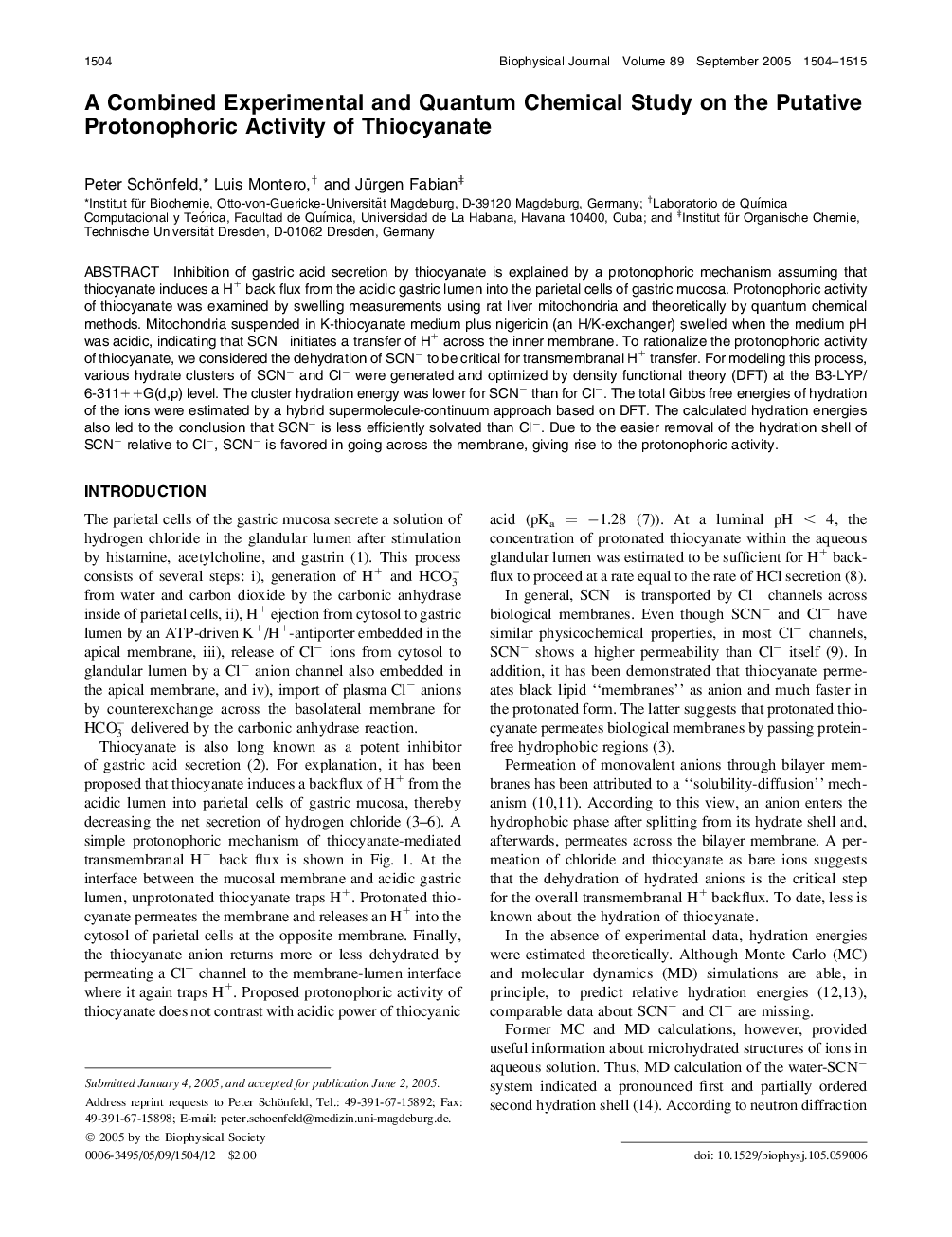 A Combined Experimental and Quantum Chemical Study on the Putative Protonophoric Activity of Thiocyanate