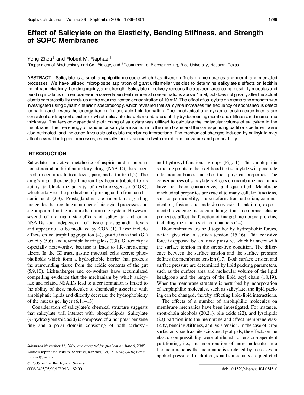 Effect of Salicylate on the Elasticity, Bending Stiffness, and Strength of SOPC Membranes