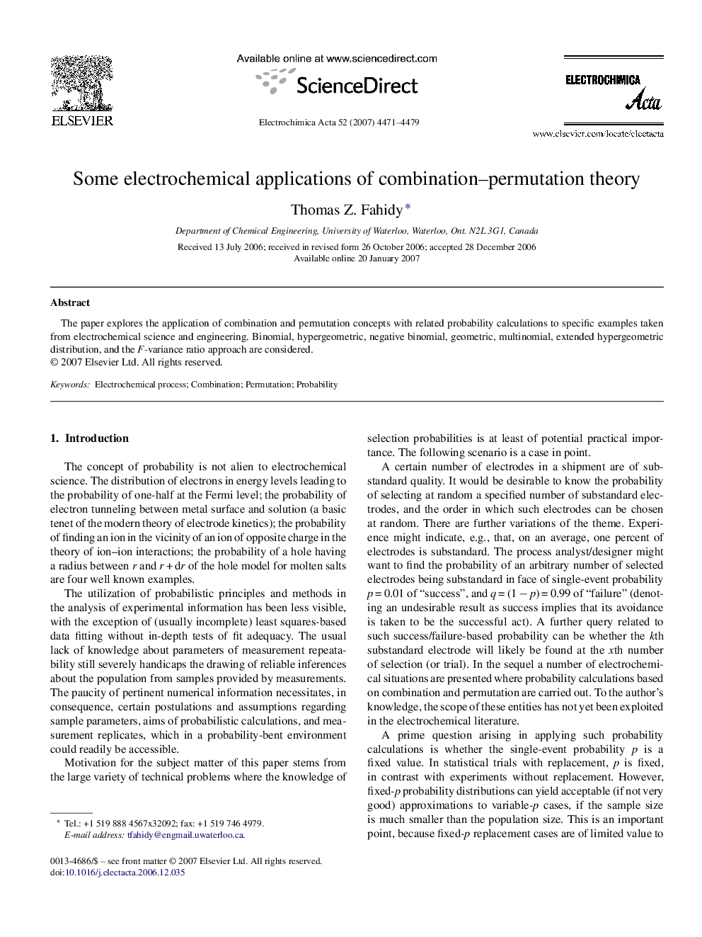 Some electrochemical applications of combination–permutation theory