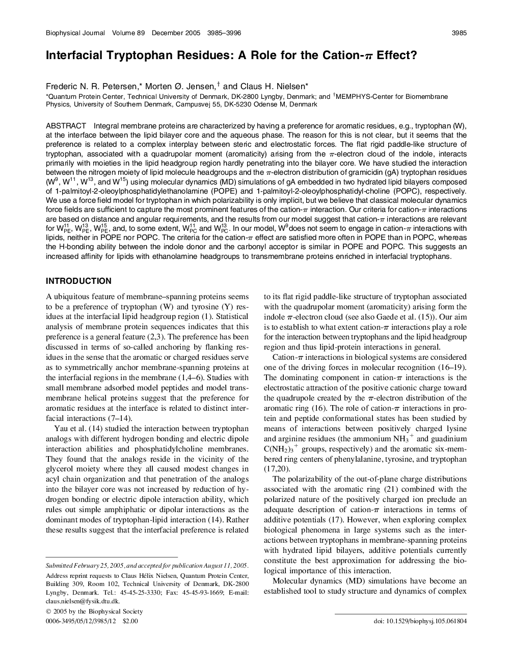 Interfacial Tryptophan Residues: A Role for the Cation-π Effect?