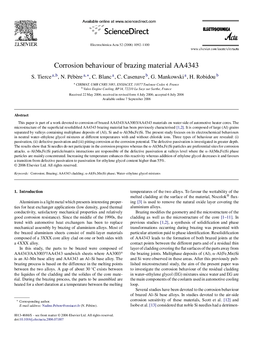 Corrosion behaviour of brazing material AA4343