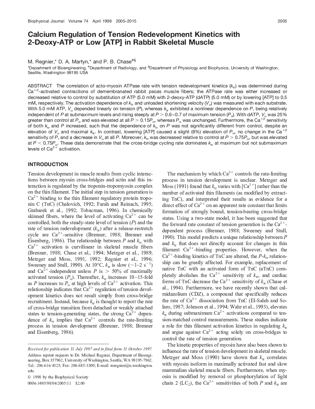Calcium Regulation of Tension Redevelopment Kinetics with 2-Deoxy-ATP or Low [ATP] in Rabbit Skeletal Muscle