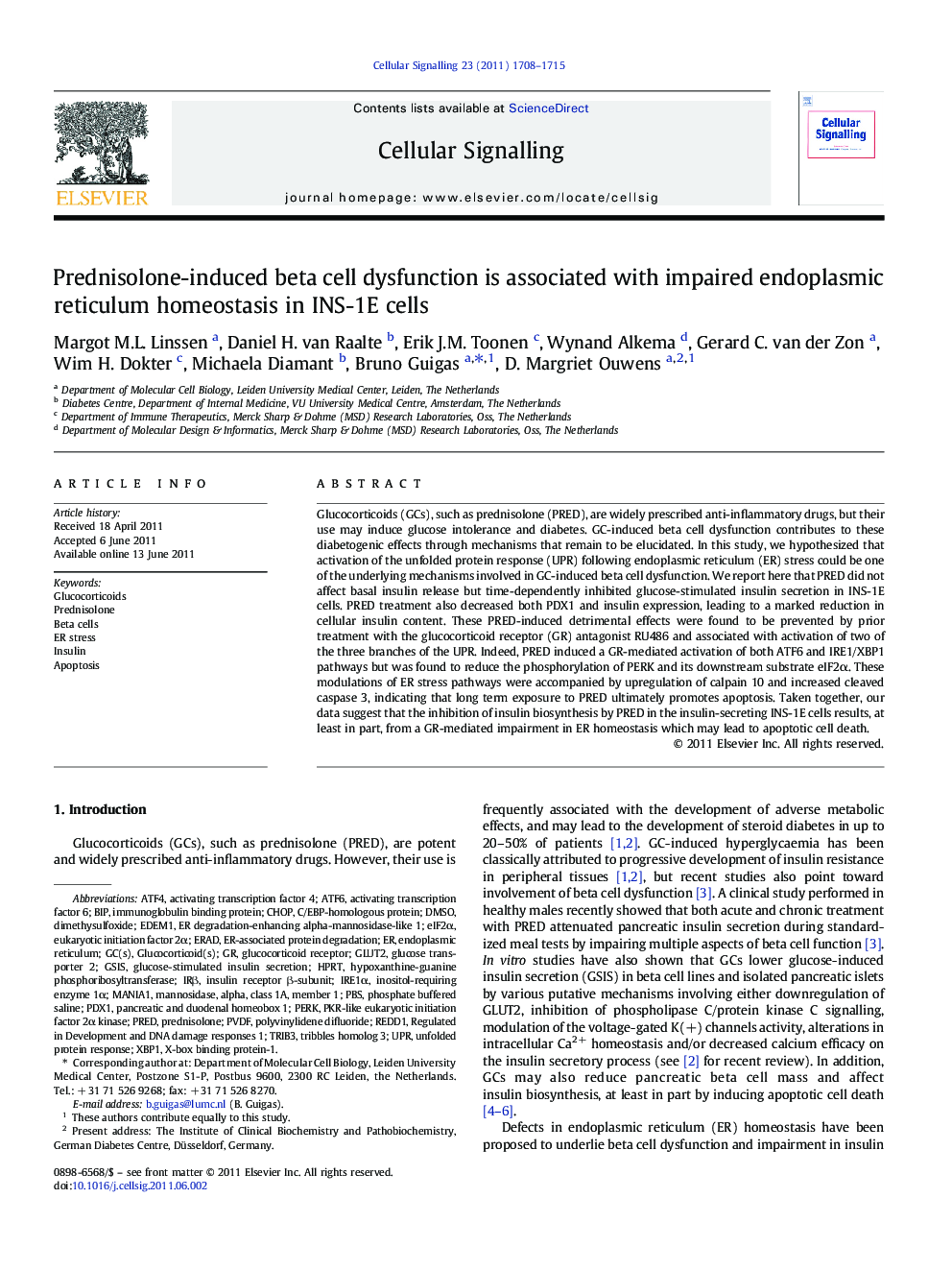 Prednisolone-induced beta cell dysfunction is associated with impaired endoplasmic reticulum homeostasis in INS-1E cells