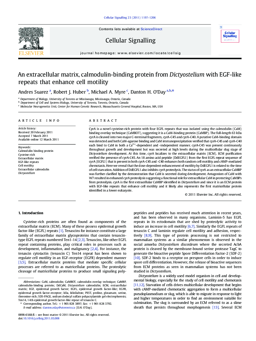 An extracellular matrix, calmodulin-binding protein from Dictyostelium with EGF-like repeats that enhance cell motility