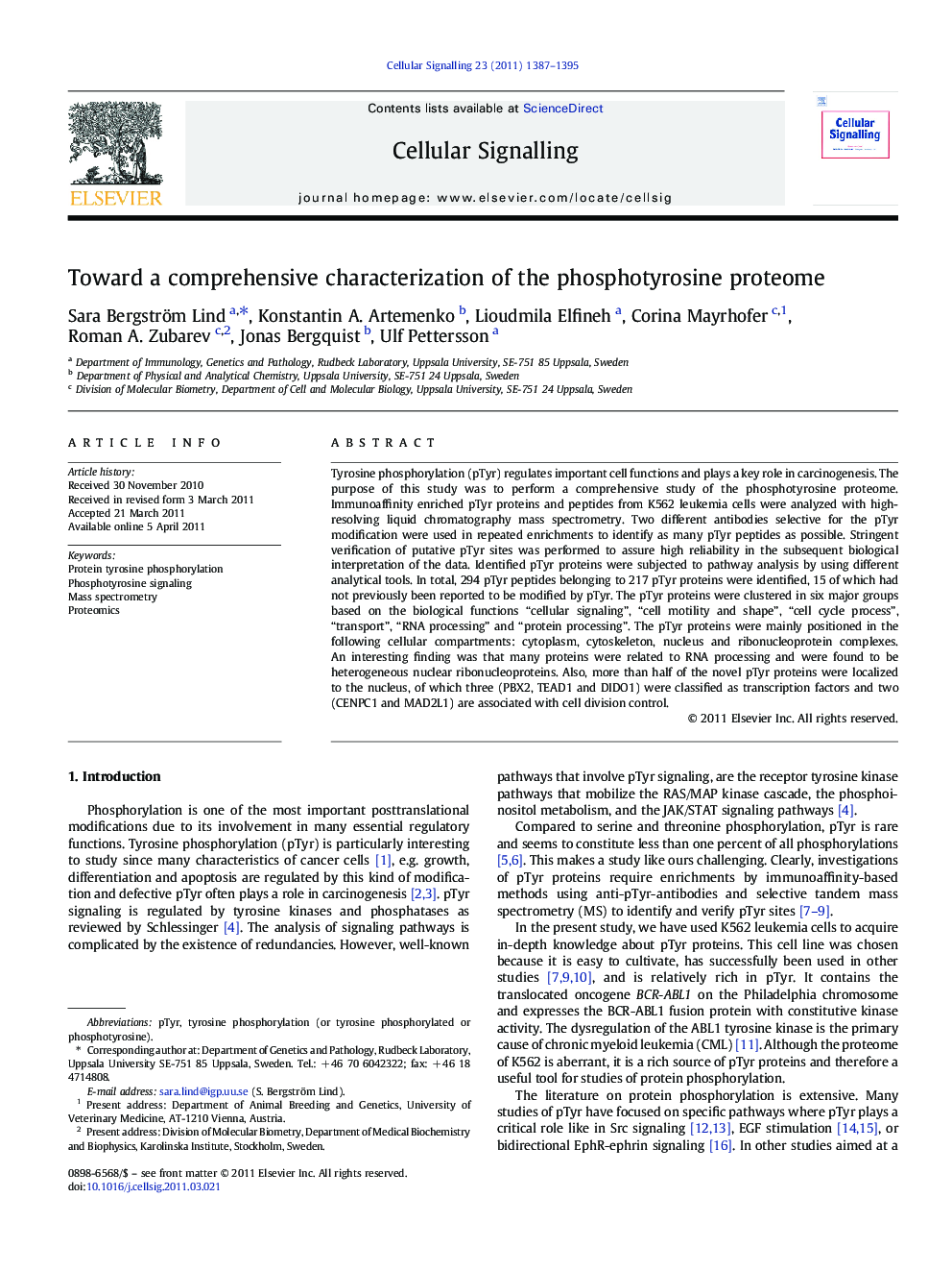 Toward a comprehensive characterization of the phosphotyrosine proteome