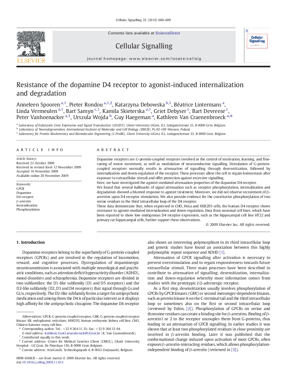 Resistance of the dopamine D4 receptor to agonist-induced internalization and degradation