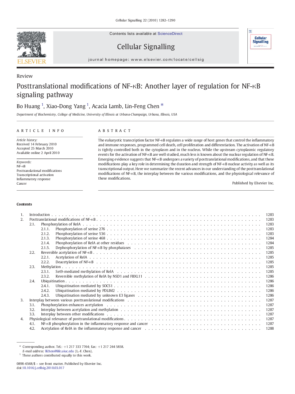 Posttranslational modifications of NF-κB: Another layer of regulation for NF-κB signaling pathway