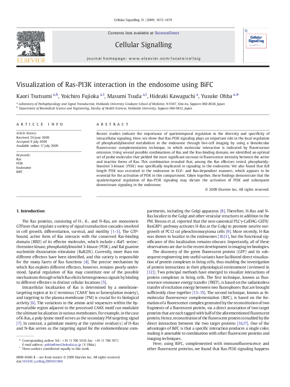 Visualization of Ras-PI3K interaction in the endosome using BiFC