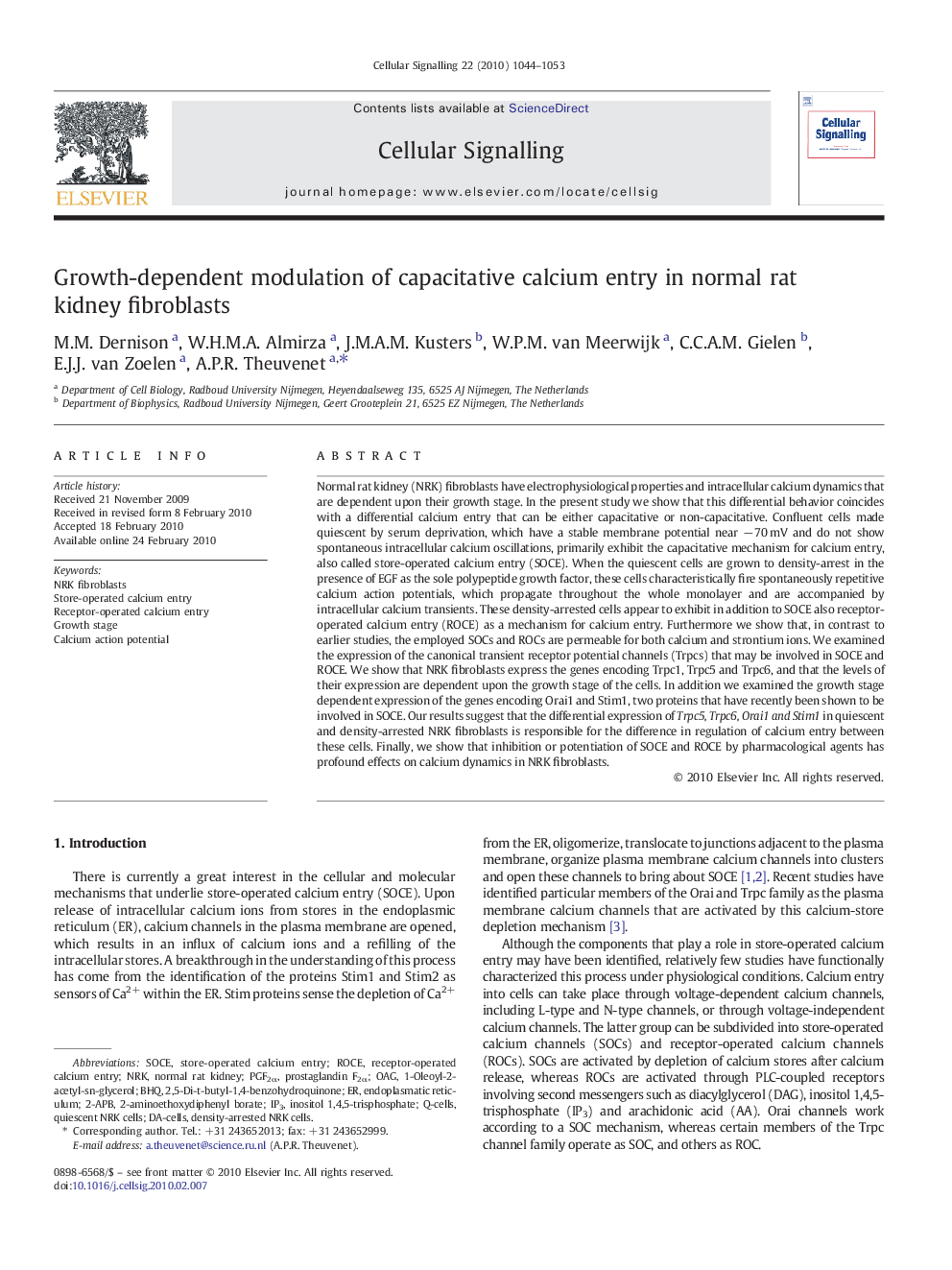 Growth-dependent modulation of capacitative calcium entry in normal rat kidney fibroblasts