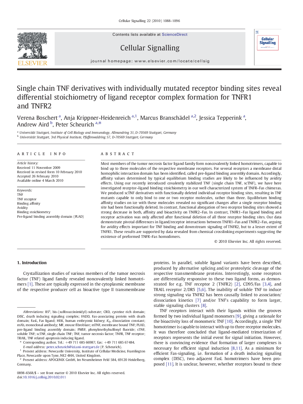 Single chain TNF derivatives with individually mutated receptor binding sites reveal differential stoichiometry of ligand receptor complex formation for TNFR1 and TNFR2