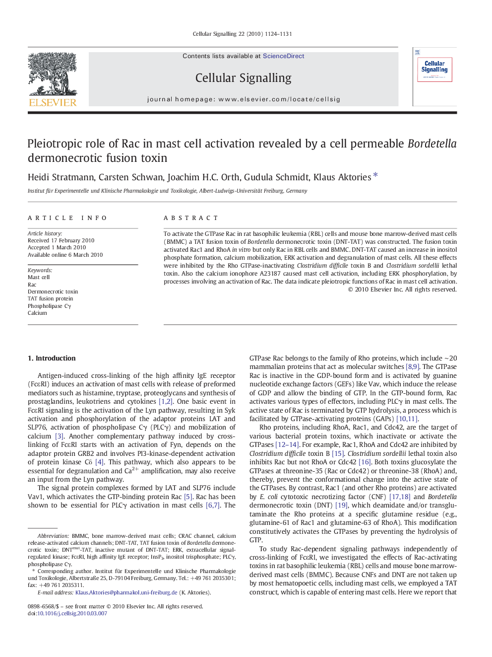 Pleiotropic role of Rac in mast cell activation revealed by a cell permeable Bordetella dermonecrotic fusion toxin