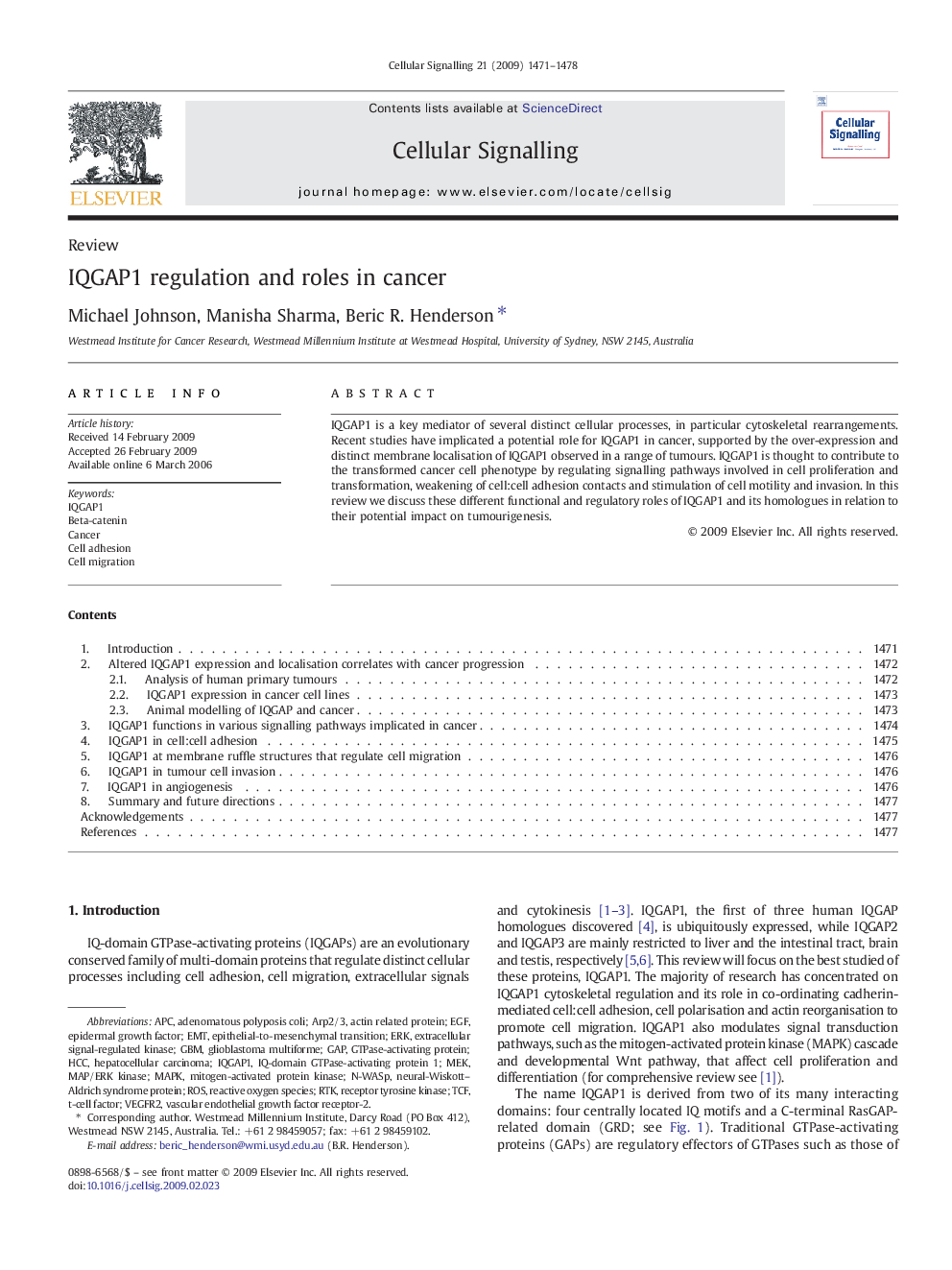 IQGAP1 regulation and roles in cancer