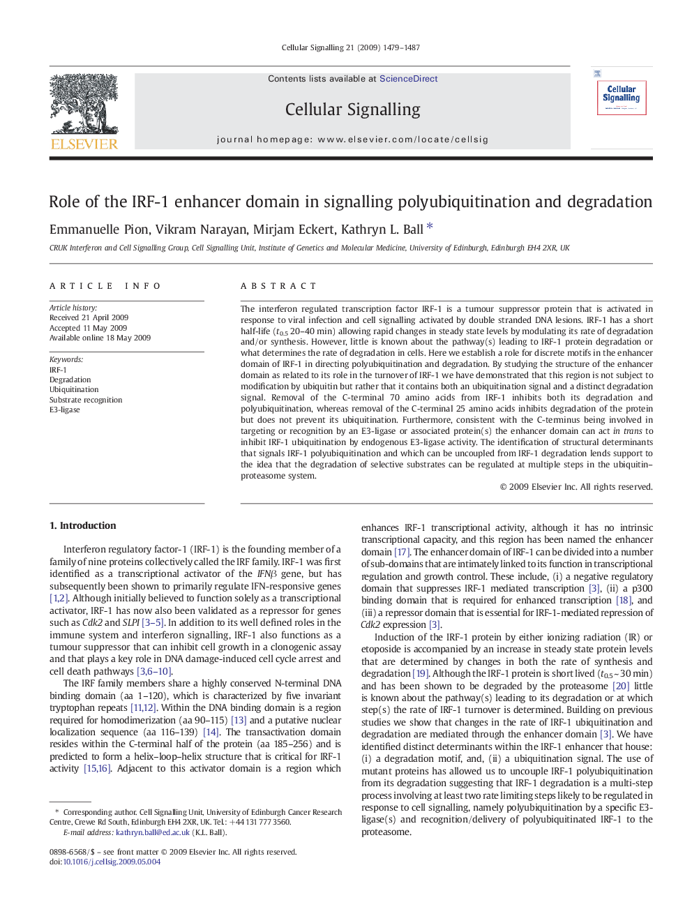 Role of the IRF-1 enhancer domain in signalling polyubiquitination and degradation