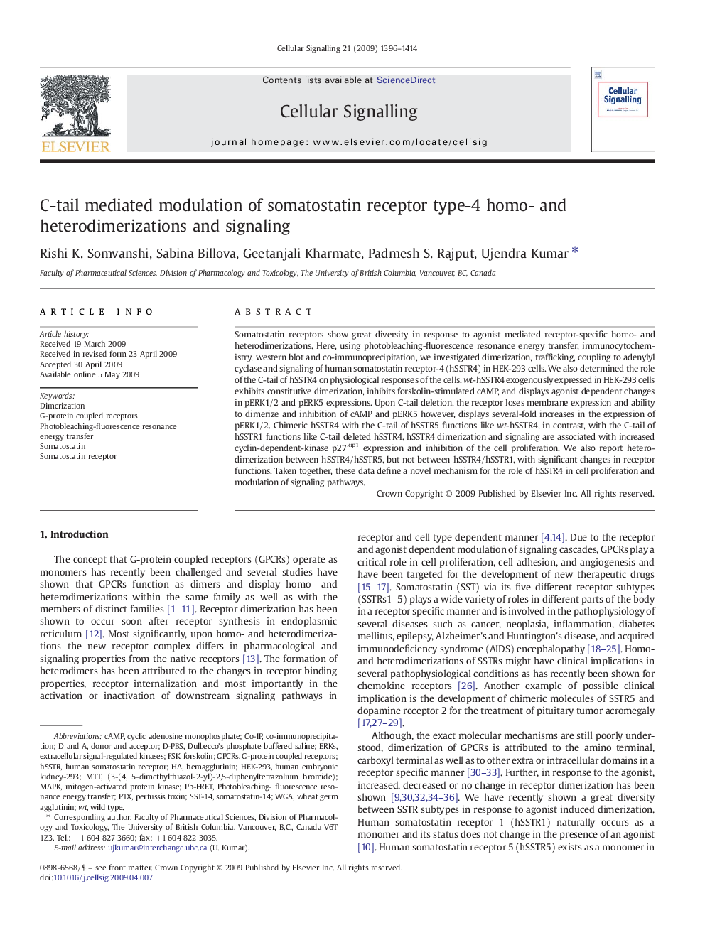 C-tail mediated modulation of somatostatin receptor type-4 homo- and heterodimerizations and signaling