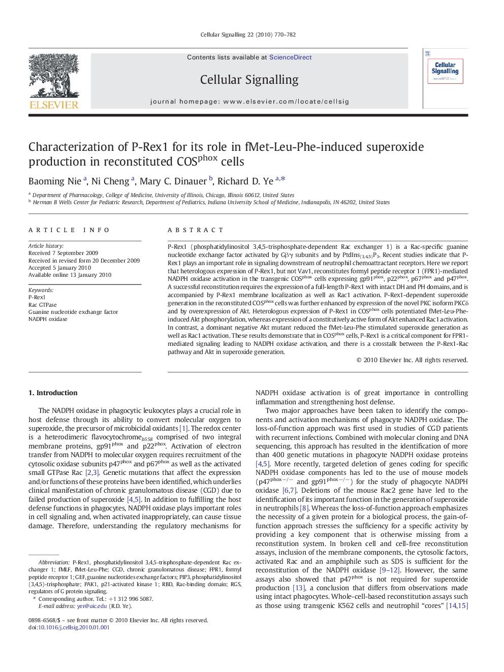 Characterization of P-Rex1 for its role in fMet-Leu-Phe-induced superoxide production in reconstituted COSphox cells