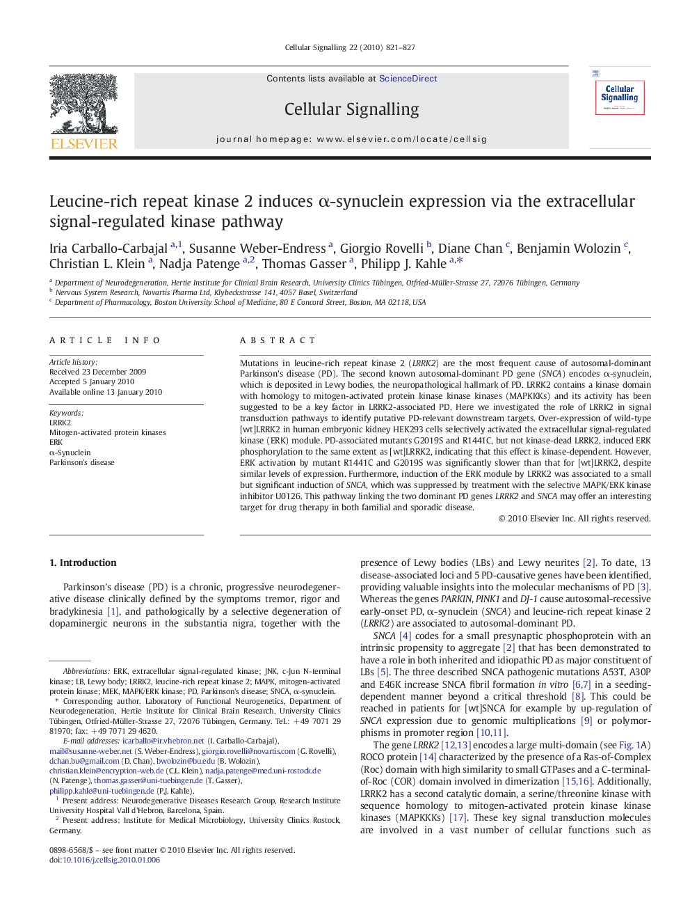 Leucine-rich repeat kinase 2 induces α-synuclein expression via the extracellular signal-regulated kinase pathway