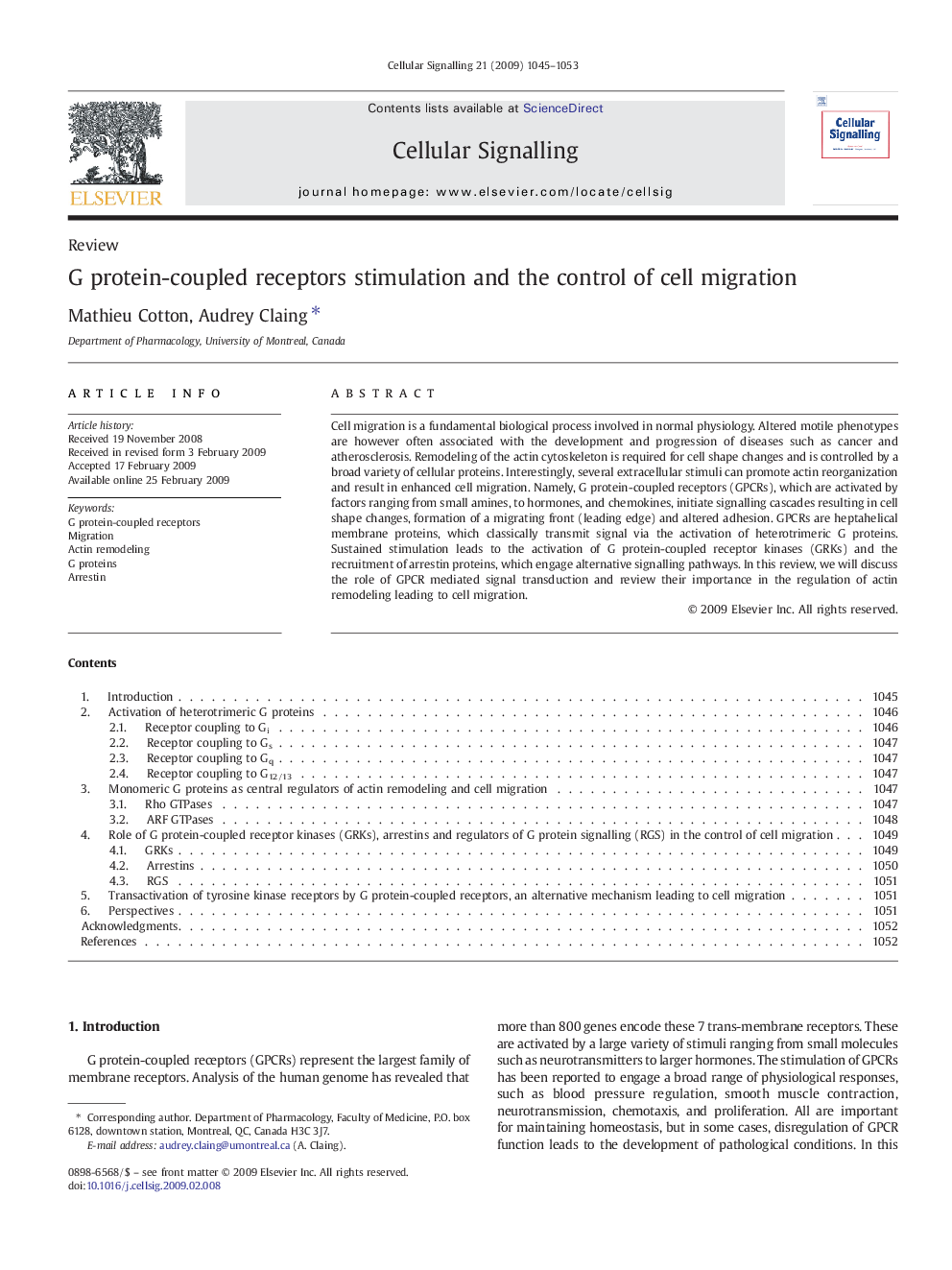 G protein-coupled receptors stimulation and the control of cell migration