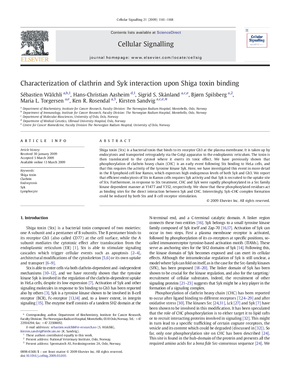 Characterization of clathrin and Syk interaction upon Shiga toxin binding