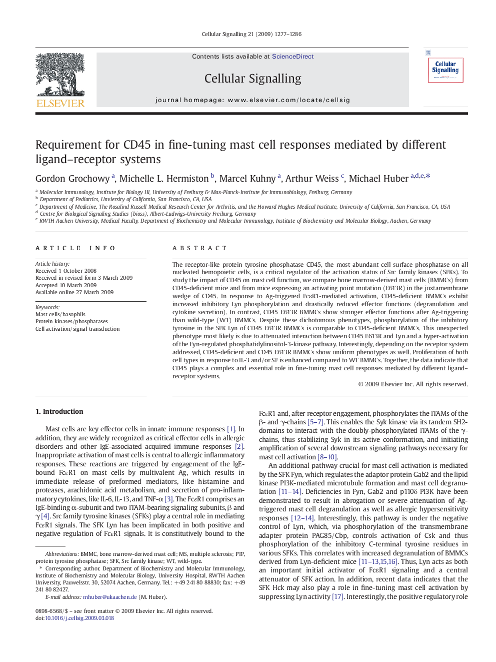 Requirement for CD45 in fine-tuning mast cell responses mediated by different ligand–receptor systems