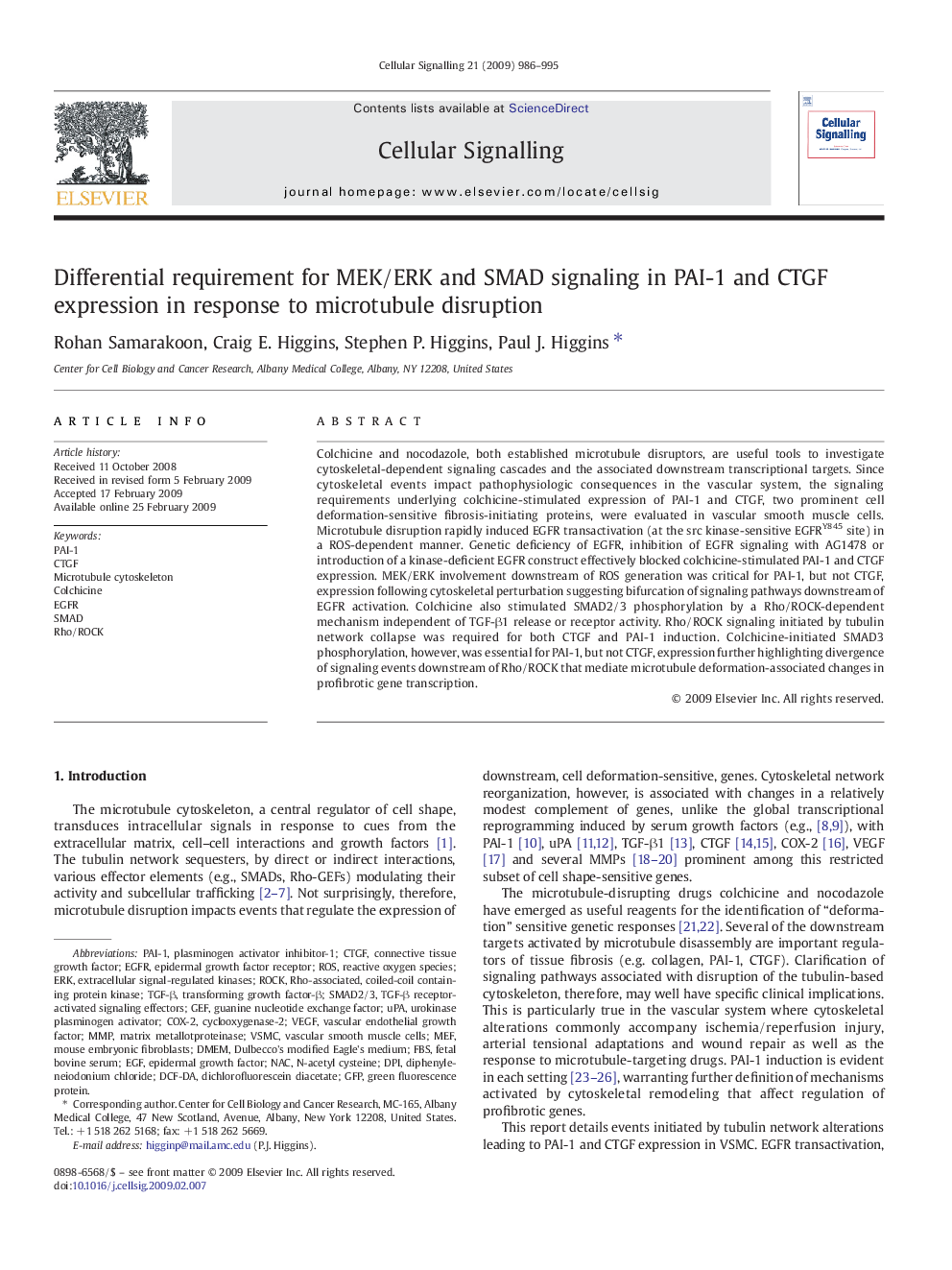 Differential requirement for MEK/ERK and SMAD signaling in PAI-1 and CTGF expression in response to microtubule disruption