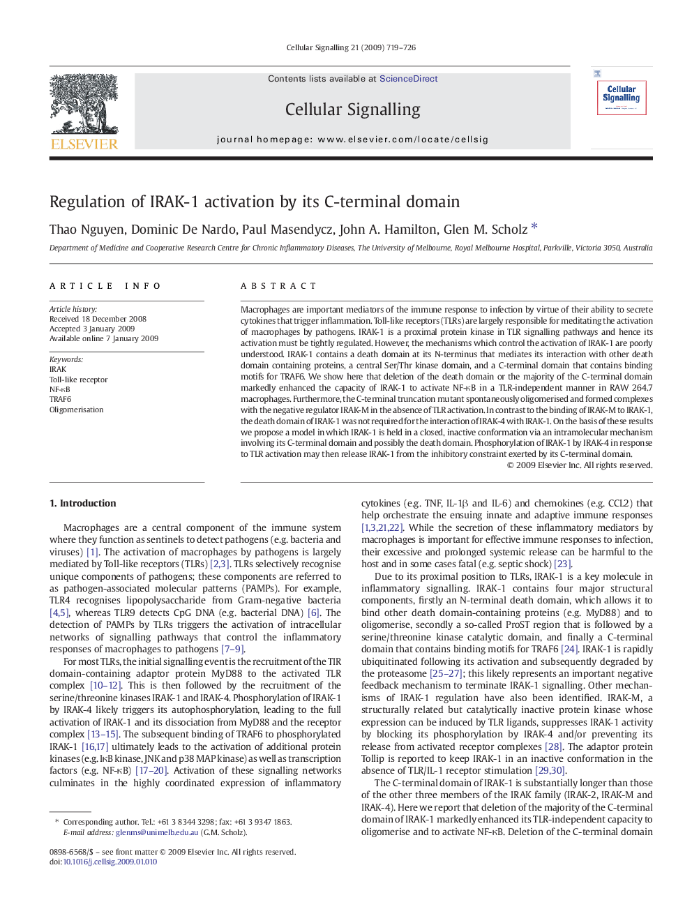 Regulation of IRAK-1 activation by its C-terminal domain