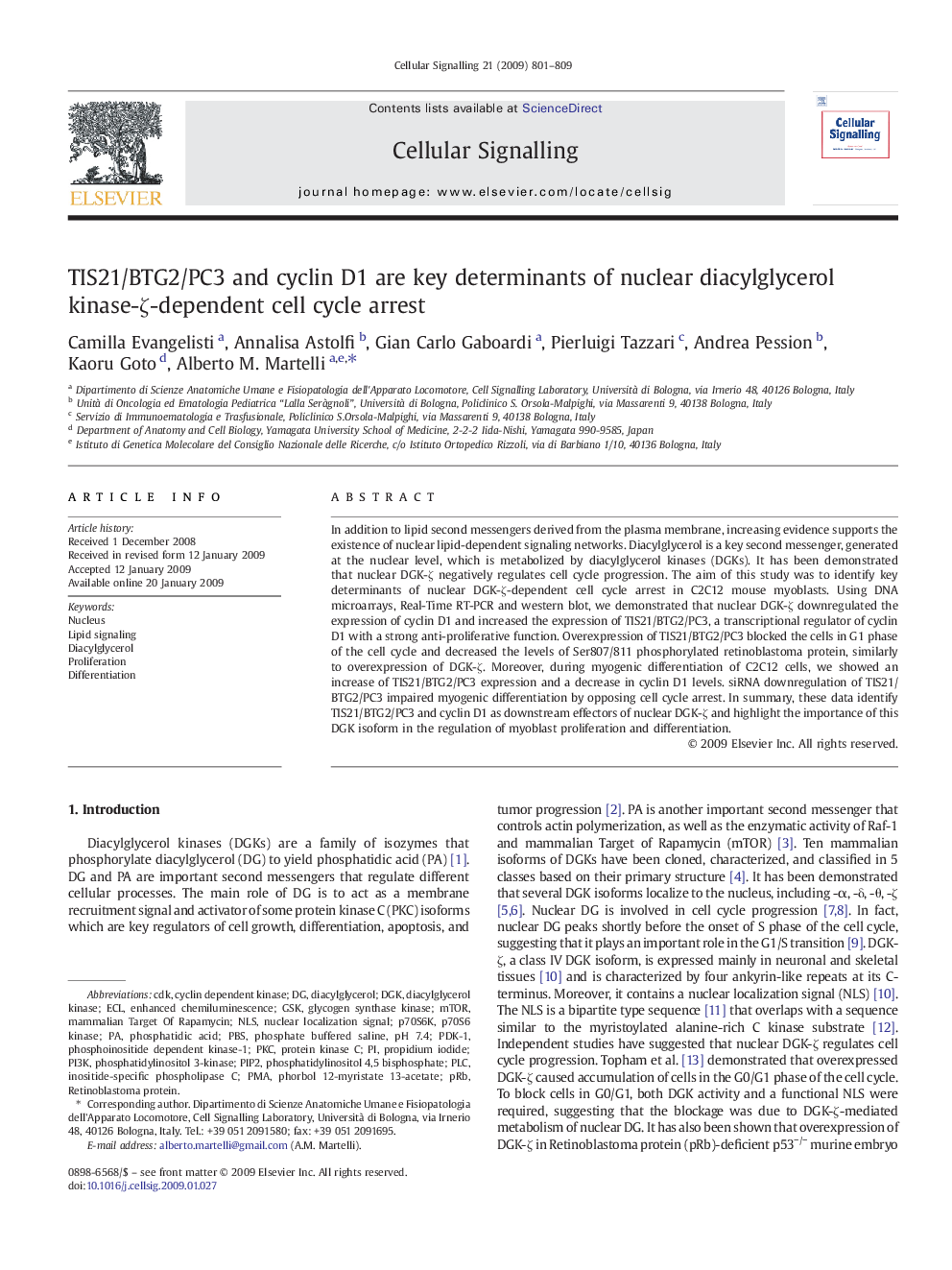 TIS21/BTG2/PC3 and cyclin D1 are key determinants of nuclear diacylglycerol kinase-Î¶-dependent cell cycle arrest