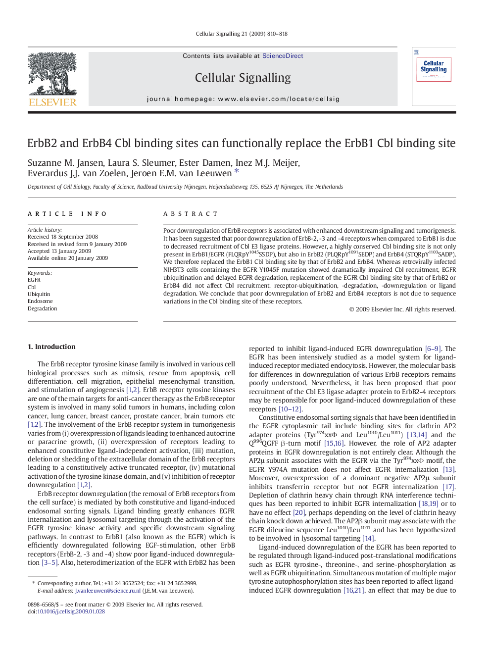 ErbB2 and ErbB4 Cbl binding sites can functionally replace the ErbB1 Cbl binding site