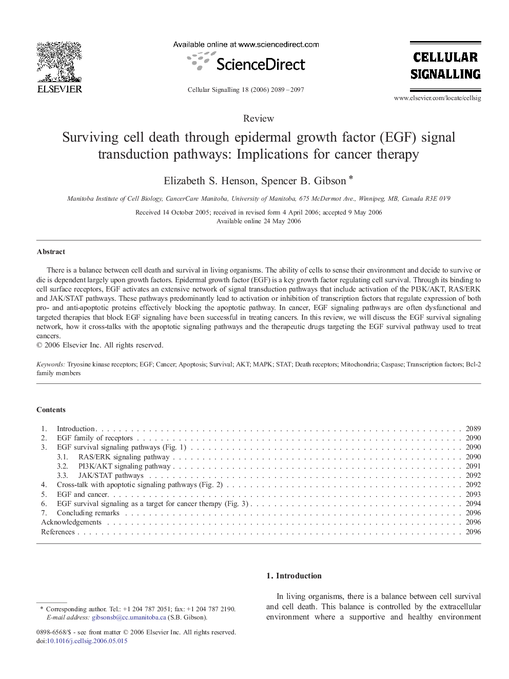 Surviving cell death through epidermal growth factor (EGF) signal transduction pathways: Implications for cancer therapy