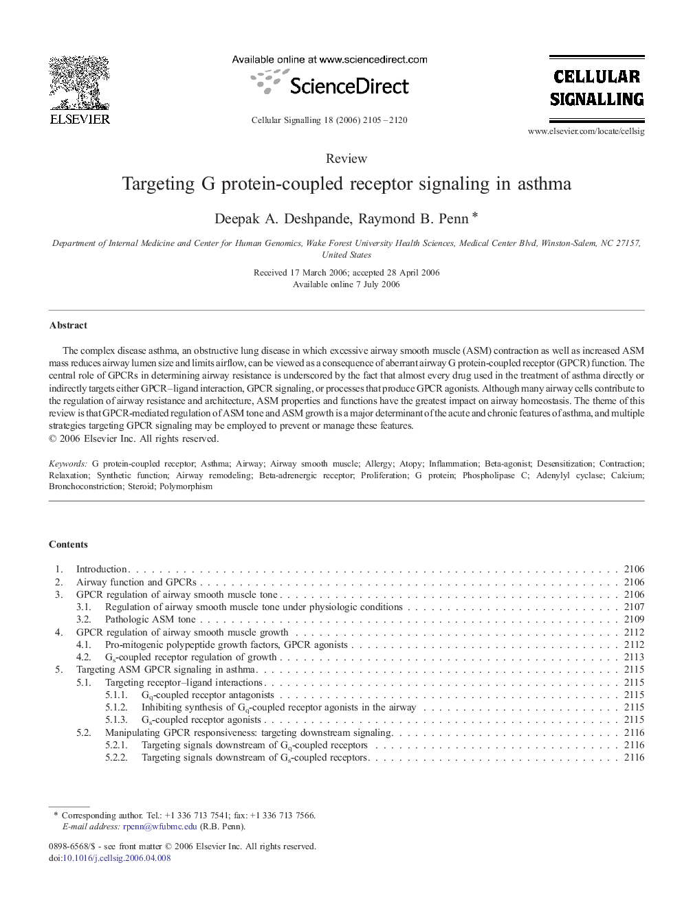 Targeting G protein-coupled receptor signaling in asthma