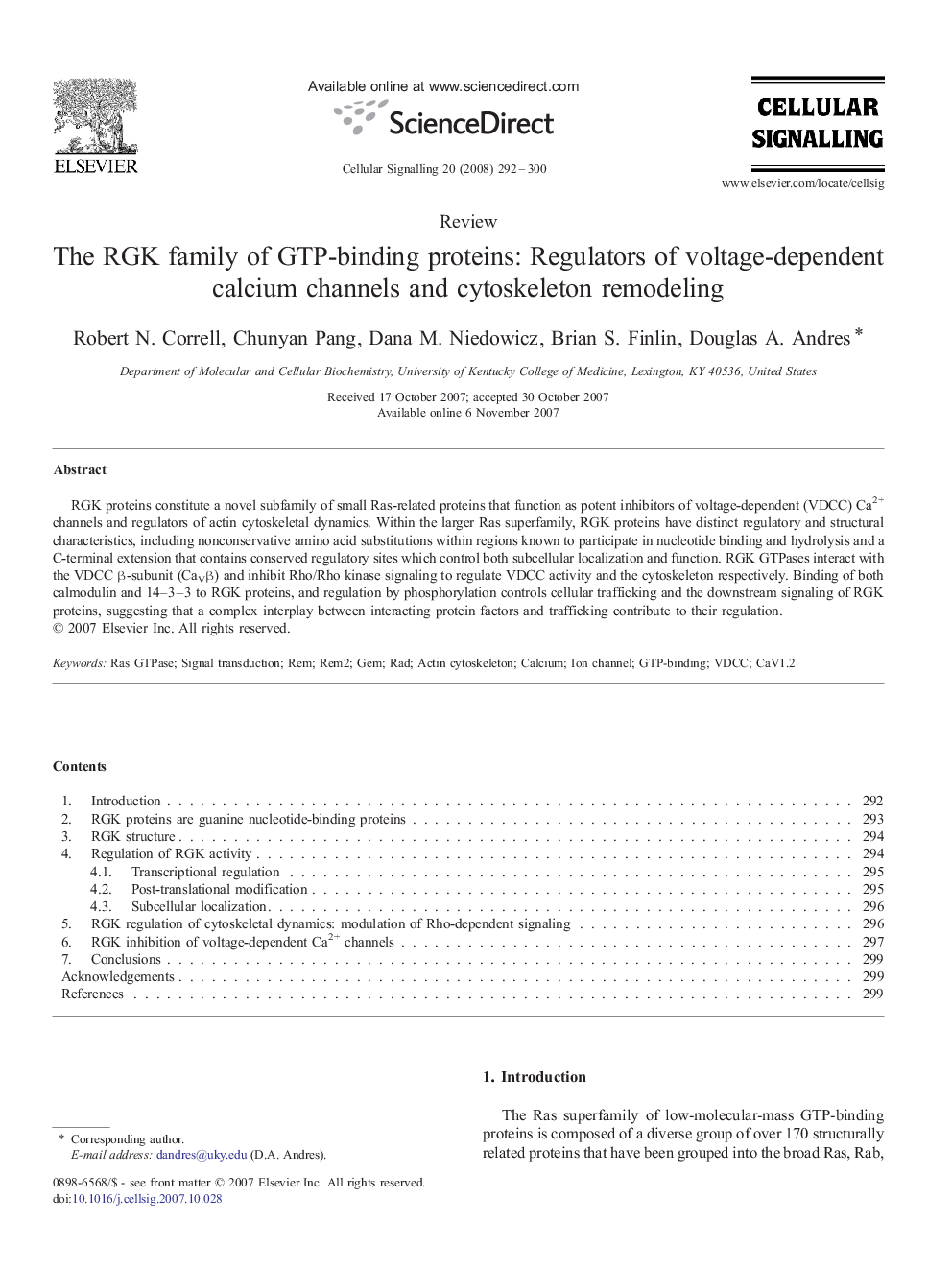 The RGK family of GTP-binding proteins: Regulators of voltage-dependent calcium channels and cytoskeleton remodeling