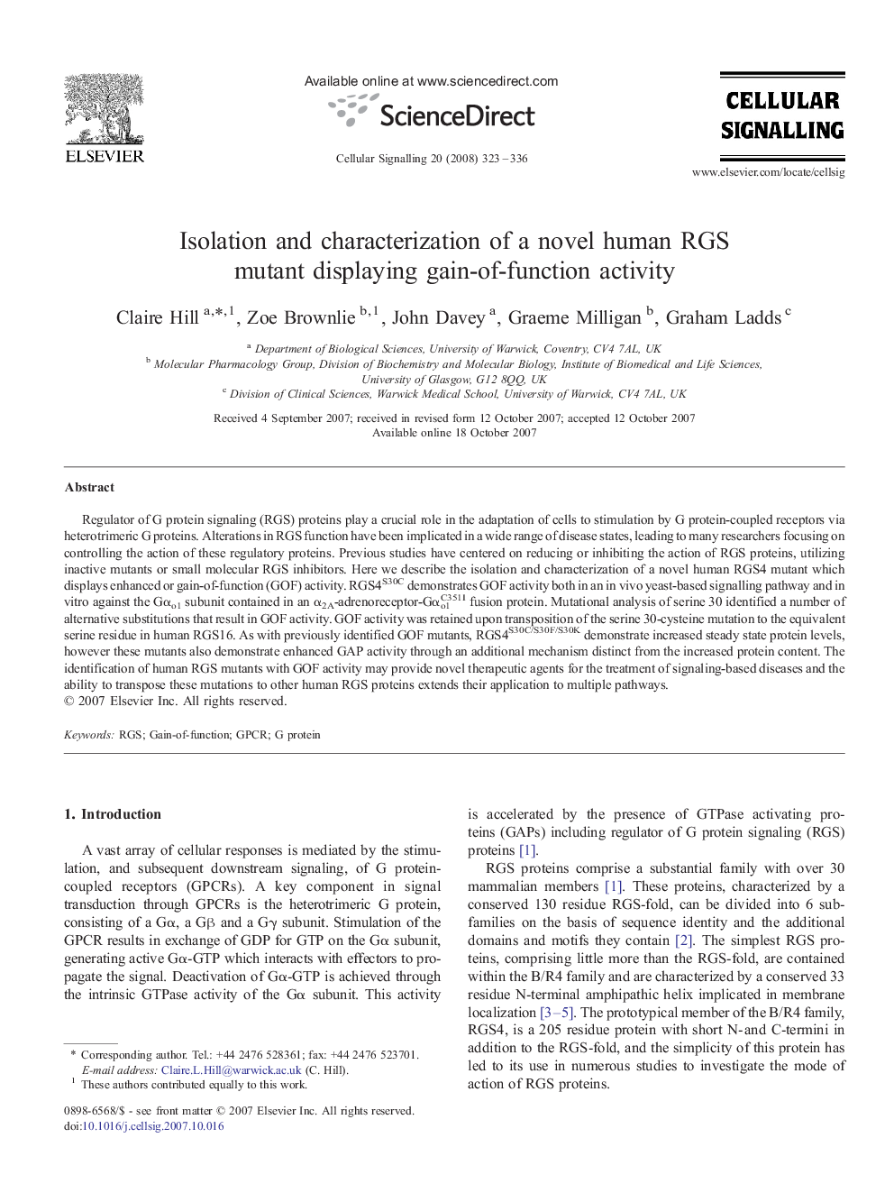 Isolation and characterization of a novel human RGS mutant displaying gain-of-function activity