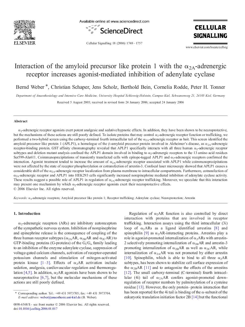 Interaction of the amyloid precursor like protein 1 with the α2A-adrenergic receptor increases agonist-mediated inhibition of adenylate cyclase