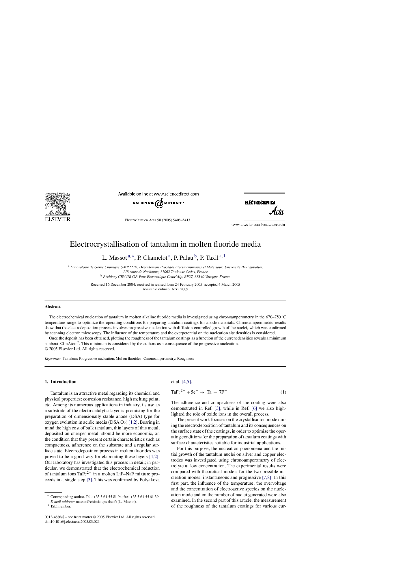 Electrocrystallisation of tantalum in molten fluoride media