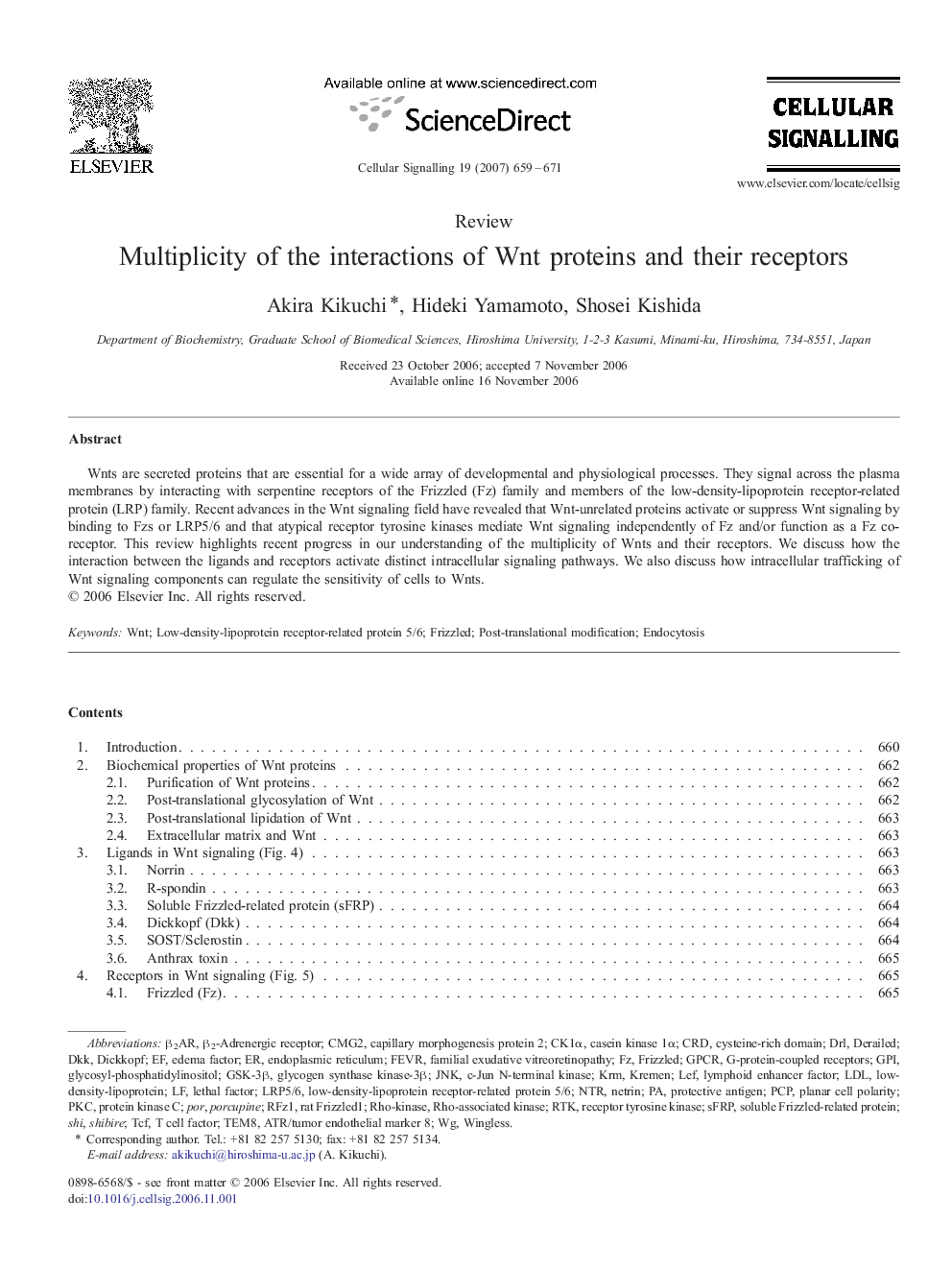 Multiplicity of the interactions of Wnt proteins and their receptors