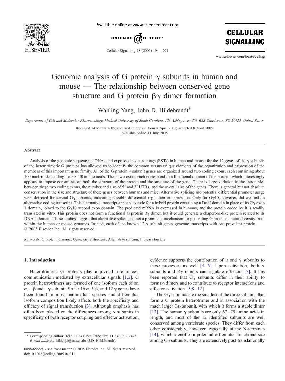 عکس صفحه اول مقاله: Genomic analysis of G protein γ subunits in human and mouse — The relationship between conserved gene structure and G protein βγ dimer formation Genomic analysis of G protein γ subunits in human and mouse — The relationship between conserved gene structure and G protein βγ dimer formation