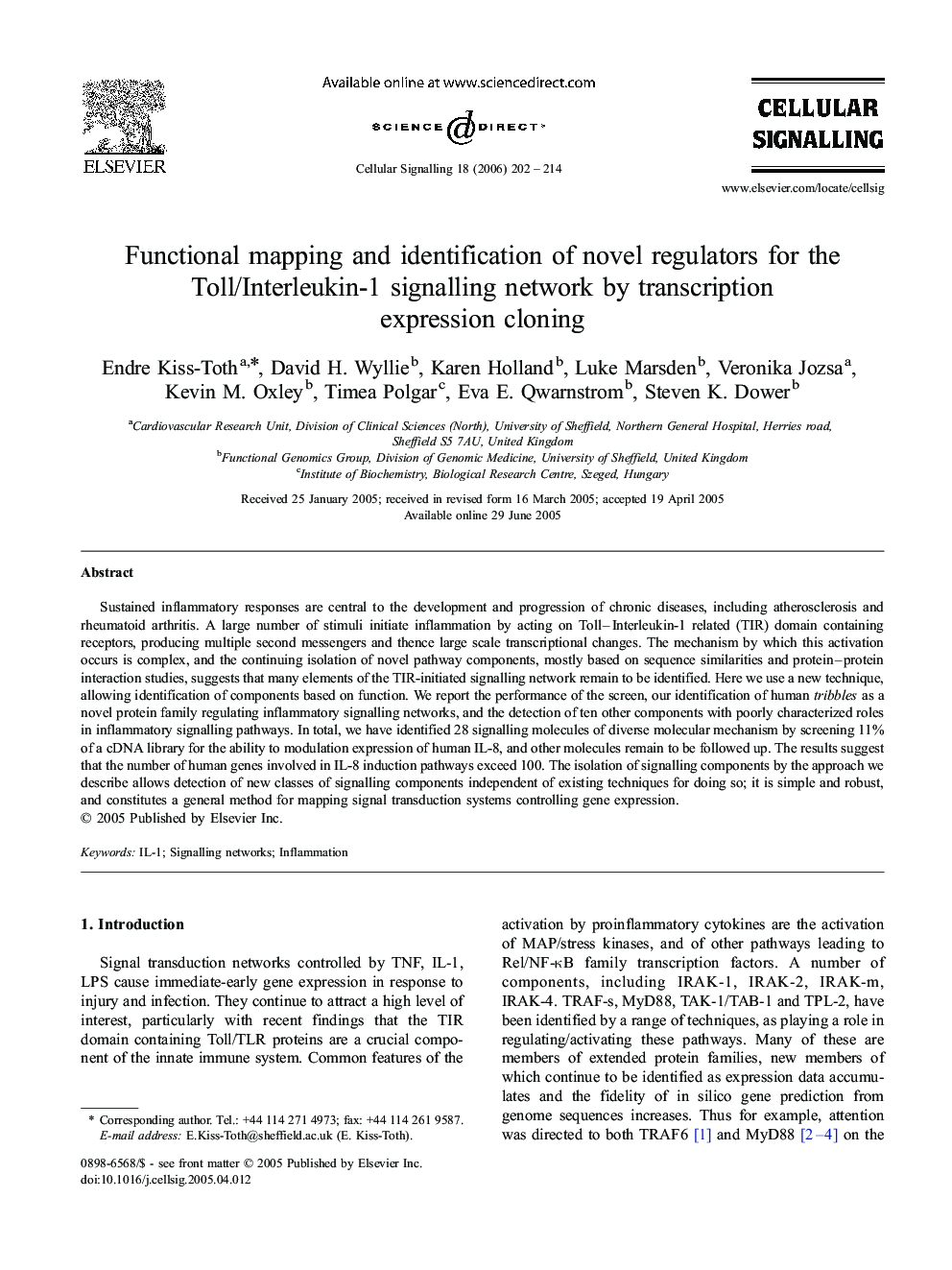 Functional mapping and identification of novel regulators for the Toll/Interleukin-1 signalling network by transcription expression cloning