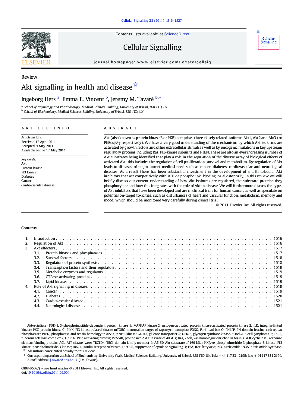 Akt signalling in health and disease 