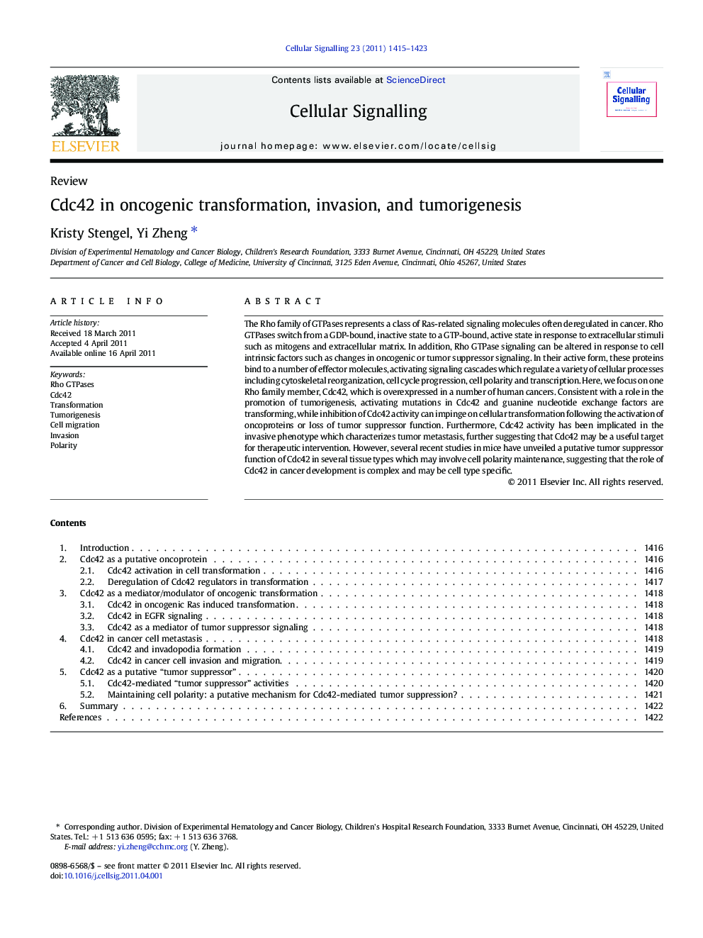 Cdc42 in oncogenic transformation, invasion, and tumorigenesis