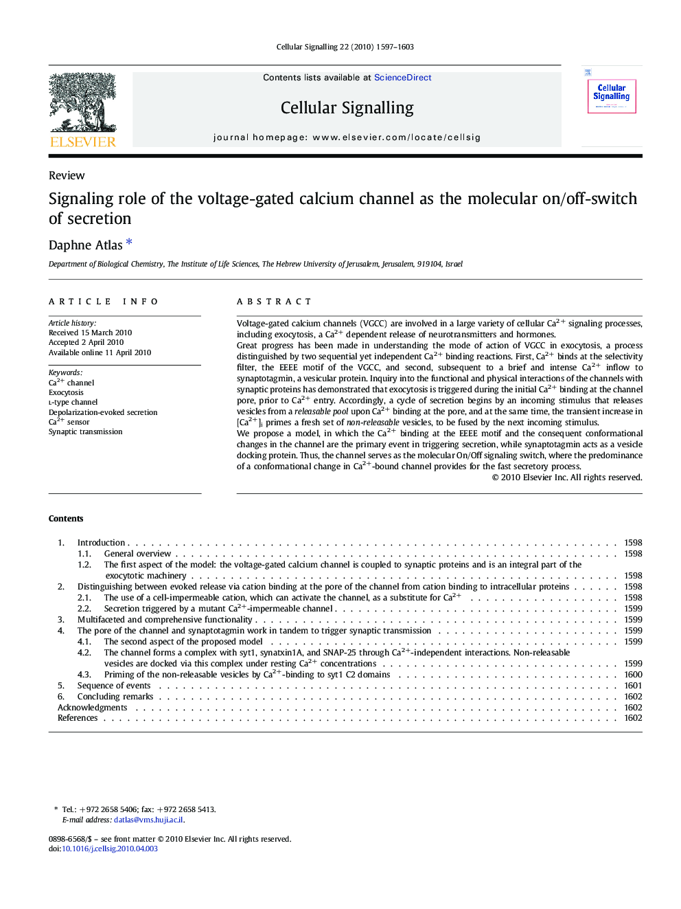 Signaling role of the voltage-gated calcium channel as the molecular on/off-switch of secretion